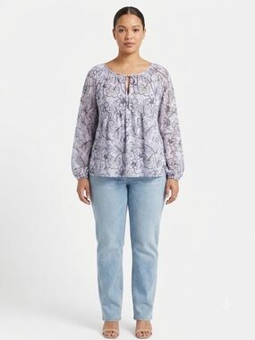 Vera Wang Lavender Floral Tie-Neck Blouse
